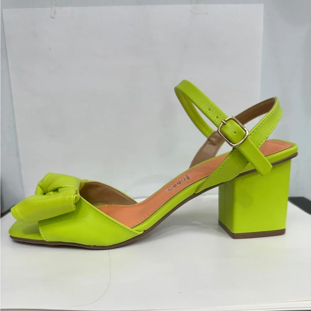 Zara Lime Green Knotted Block Heel Sandals - Picture 3 of 7
